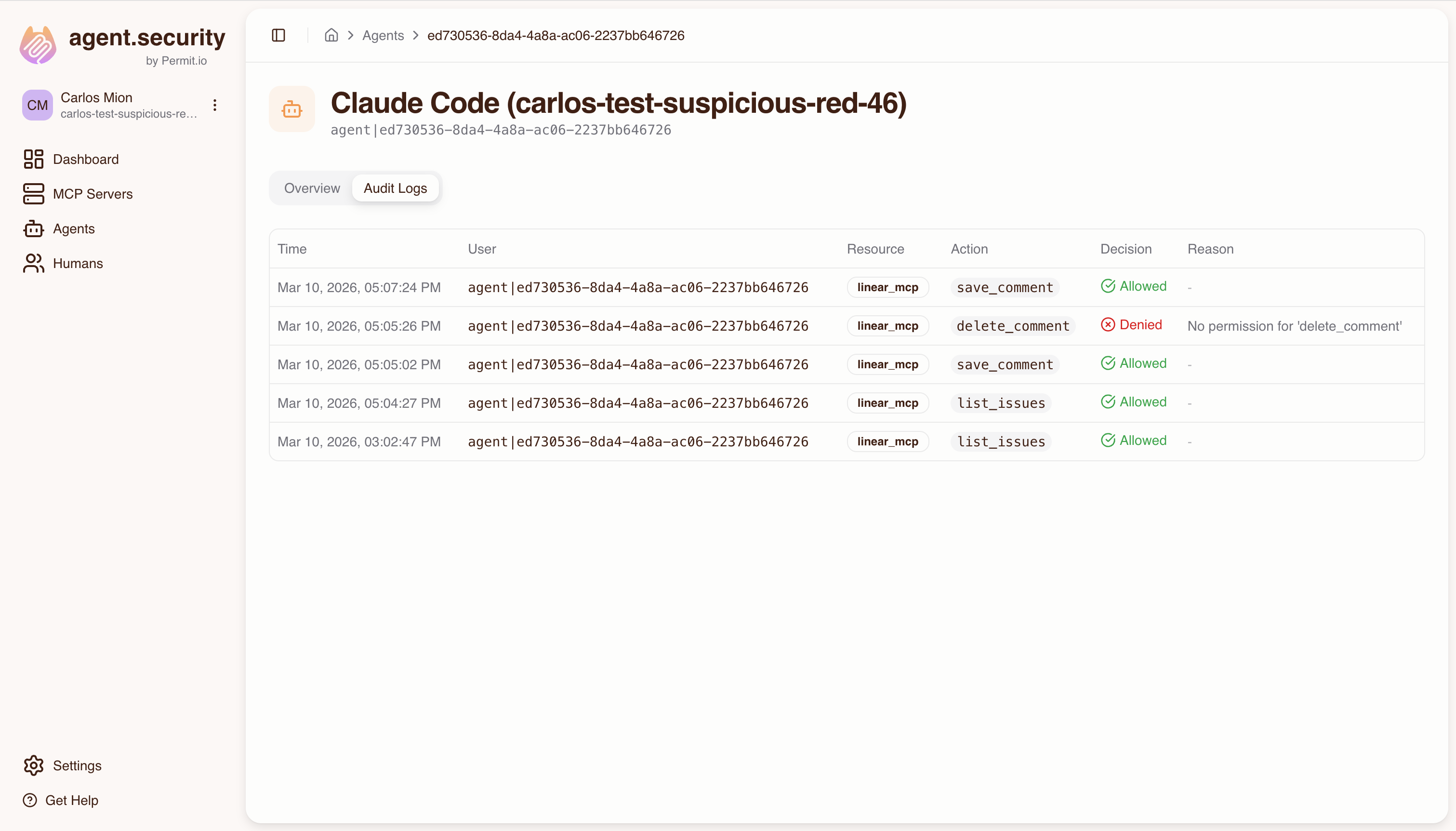 Agent audit logs